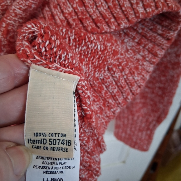 L.L. Bean Womens Coral/White Cotton Ragg Funnelneck Pullover Space Dye Sweater - Picture 9 of 16
